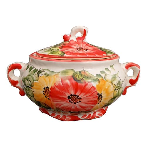 Sopeira Grande Porcelana Flor Com Tampa 1 Litro Para Caldos Feijoadas Sopas