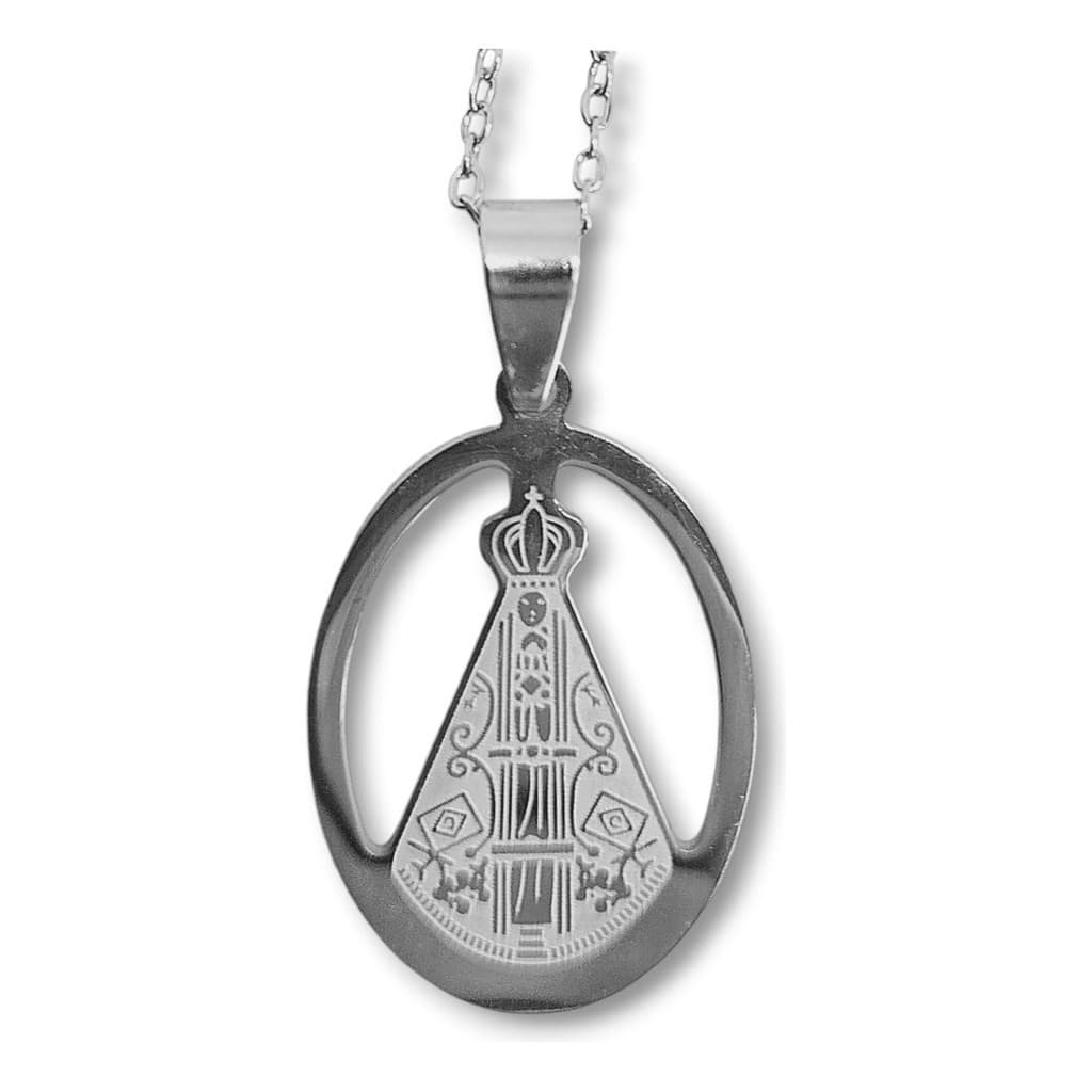 Cordão Feminino Colar Nossa Senhora Aparecida Aço Inox Prata