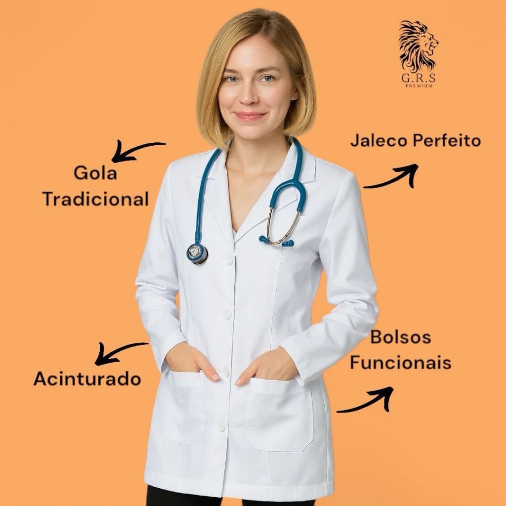 Jaleco Enfermagem Branco Acinturado Gola Blazer Com Caimento Perfeito Botões Avental Tradicional