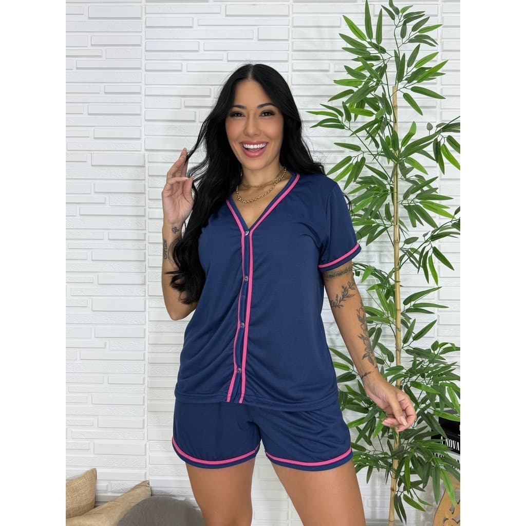Pijama Baby Doll Amamentação Americano Cirurgico com botoes blogueirinha DJL