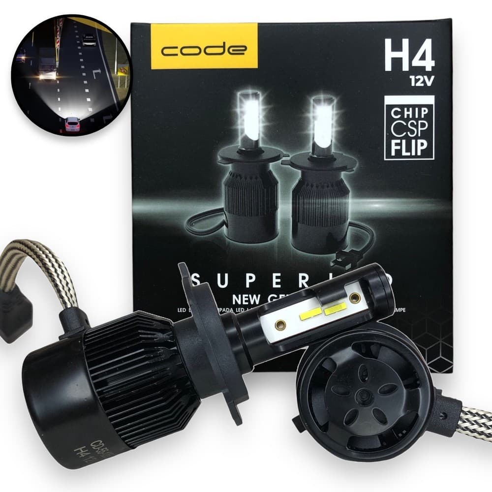 Super Led 6000k Code Tech One H4 H8 H11 HB4 HB3