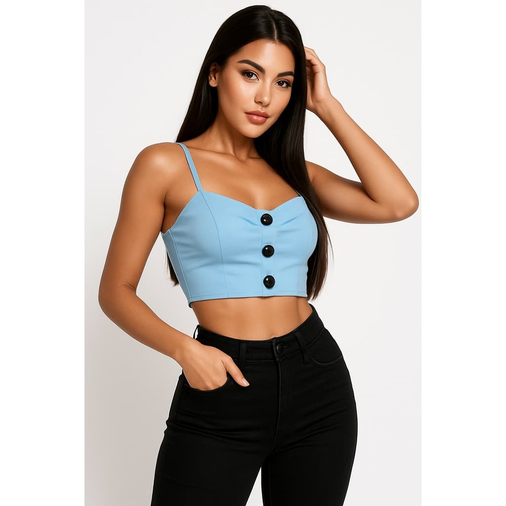 Cropped com Bojo em Alfaiataria Bengaline Feminino Frente Única Alça