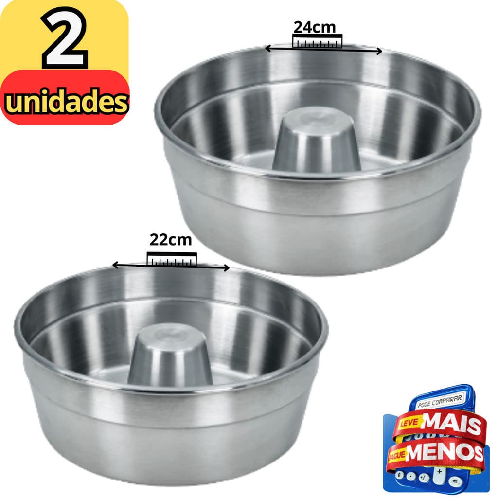 KIT 2 Formas GRANDES para Bolo com furo,22 e 24cm Torta Suíça Pudim bolo