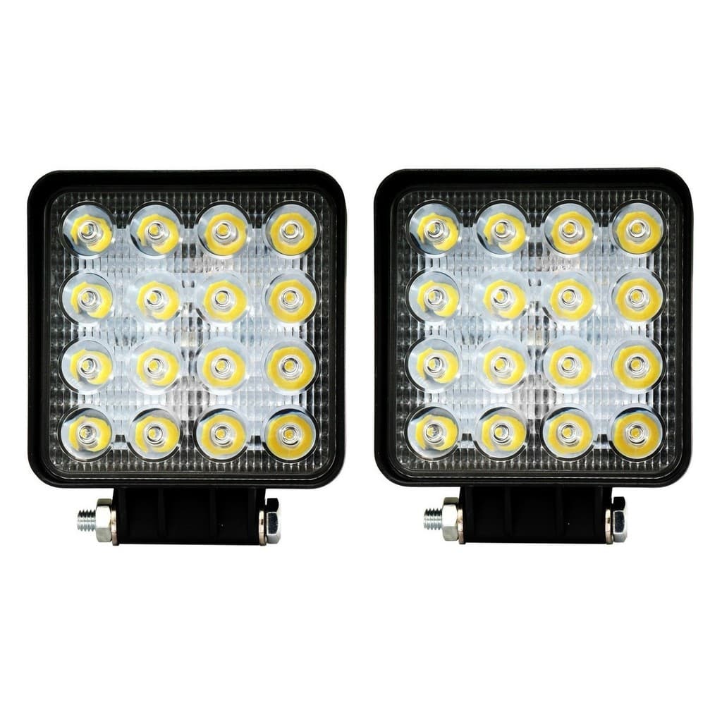 Kit 2 Farol De Milha Auxiliar 16 Leds 48w 12v/24v Quadrado Fino Off-Road 6000k Universal