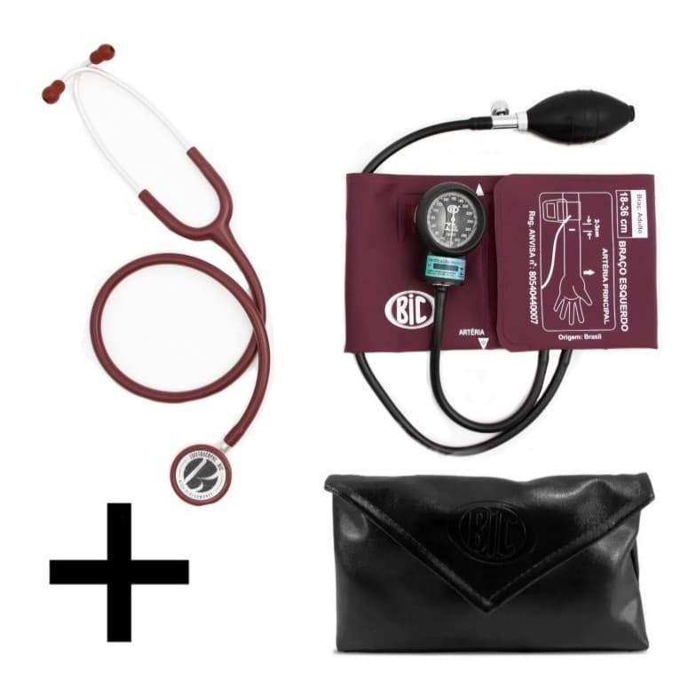 Kit Estetoscópio Duplo  Bic + Esfigmomanometro Aparelho De Medir Pressão Arterial