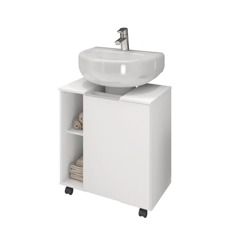 Gabinete Fred Para Pia de Coluna Armário Banheiro com Rodinhas e Nichos Branco - Decora Móveis