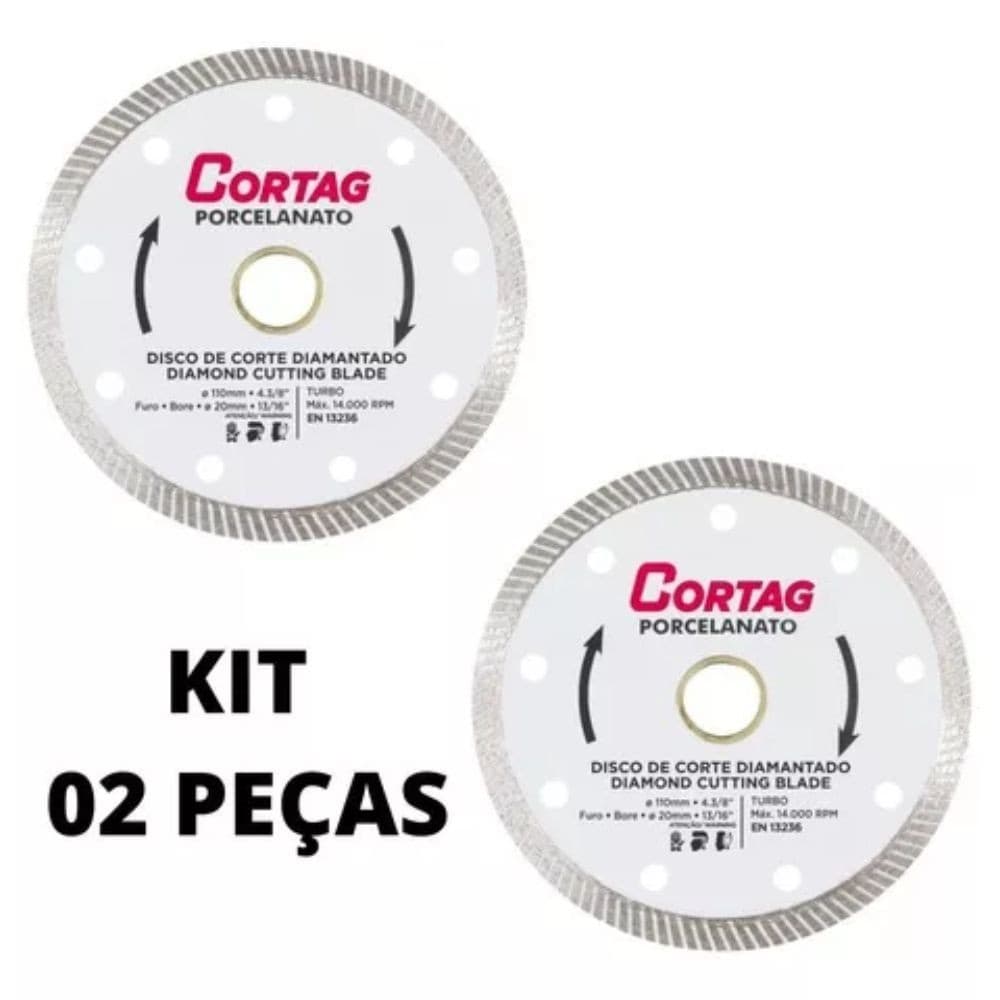 Kit 2 Discos Porcelanato Diamantado Fino 110mm 20mm 4.3/8
