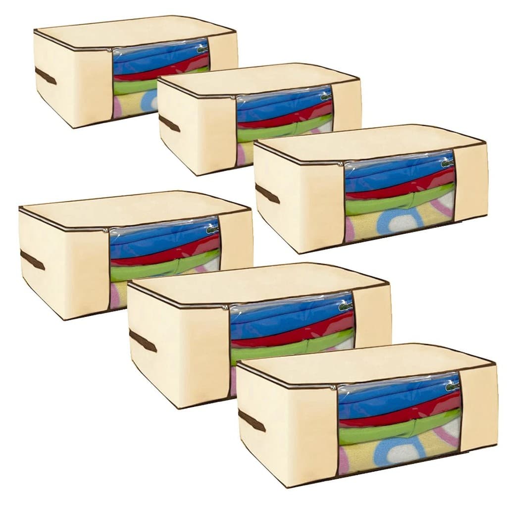 kit 6 Caixa Organizadora de guarda roupa/Edredom/lençol/sapatos/coberta 45x45x20cm ( Creme )