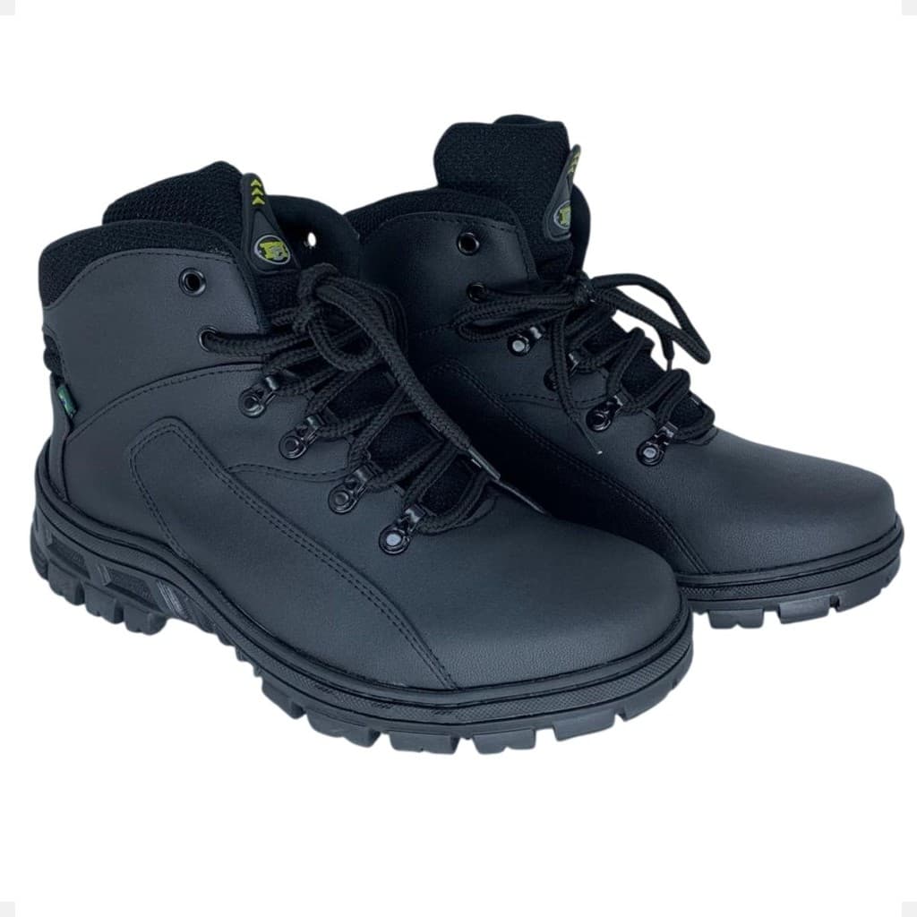 Bota Motoboy Motoqueiro Couro Sintético Tamanhos Preto Cadarço 33 34 35 36 37 38 39 40 41 42 43