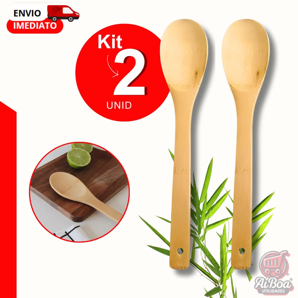 Colher de Bambu 30cm Cozinha Madeira Bamboo Natural Sustentável Kit 2, 3 ou 1 unid