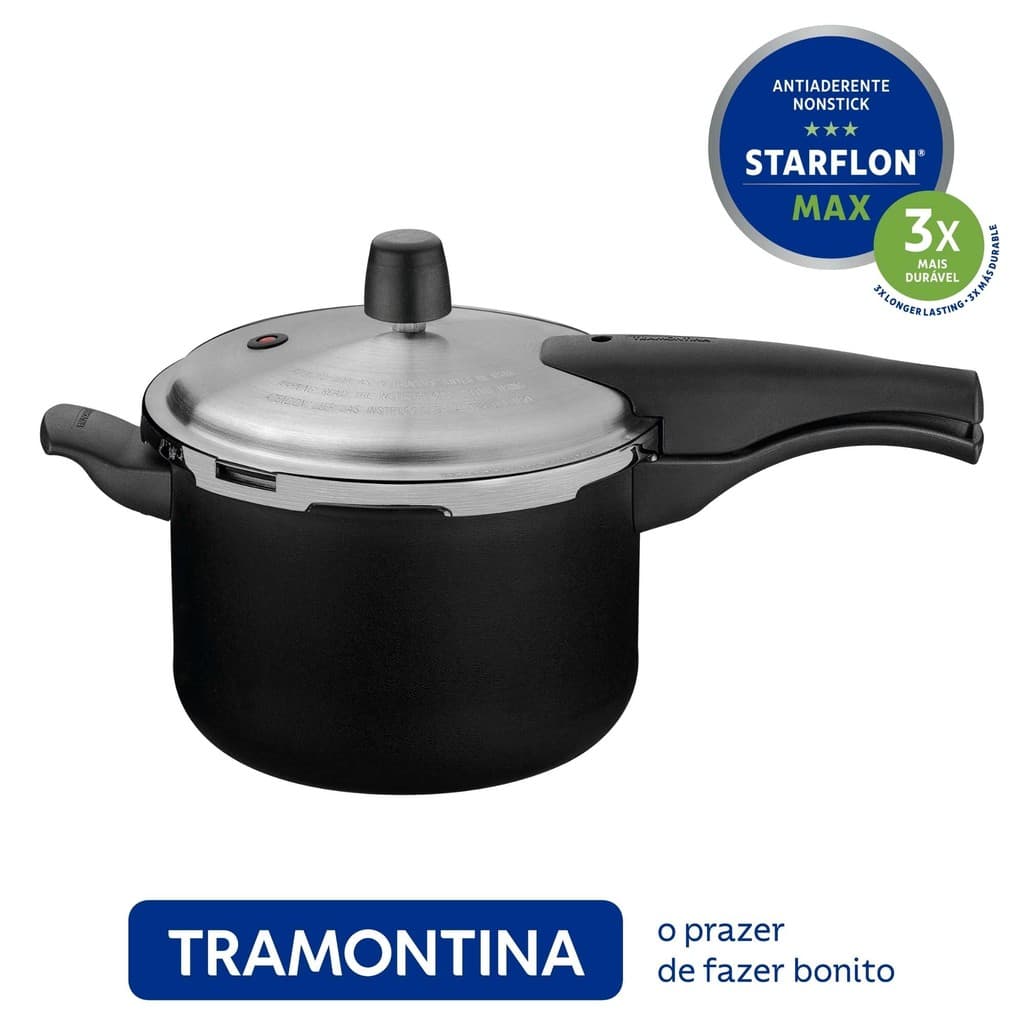 Panela de Pressão em Alumínio com Revestimento Antiaderente Starflon Max Vancouver Preto 4.5L - Tramontina