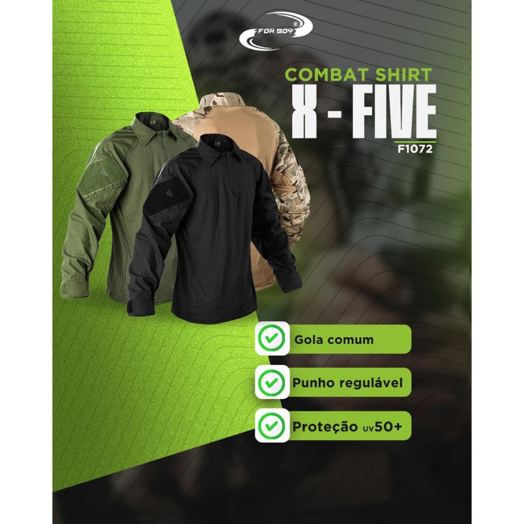 Combat Shirt X-FIVE Manga Longa Camisa Tática Militar Reforçada