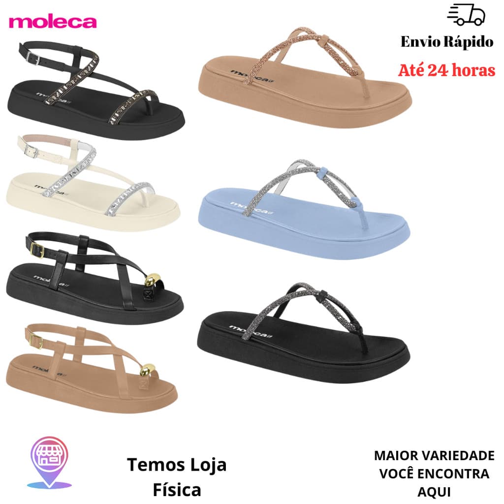 Sandália Feminina Casual Papete Moleca Com Brilho