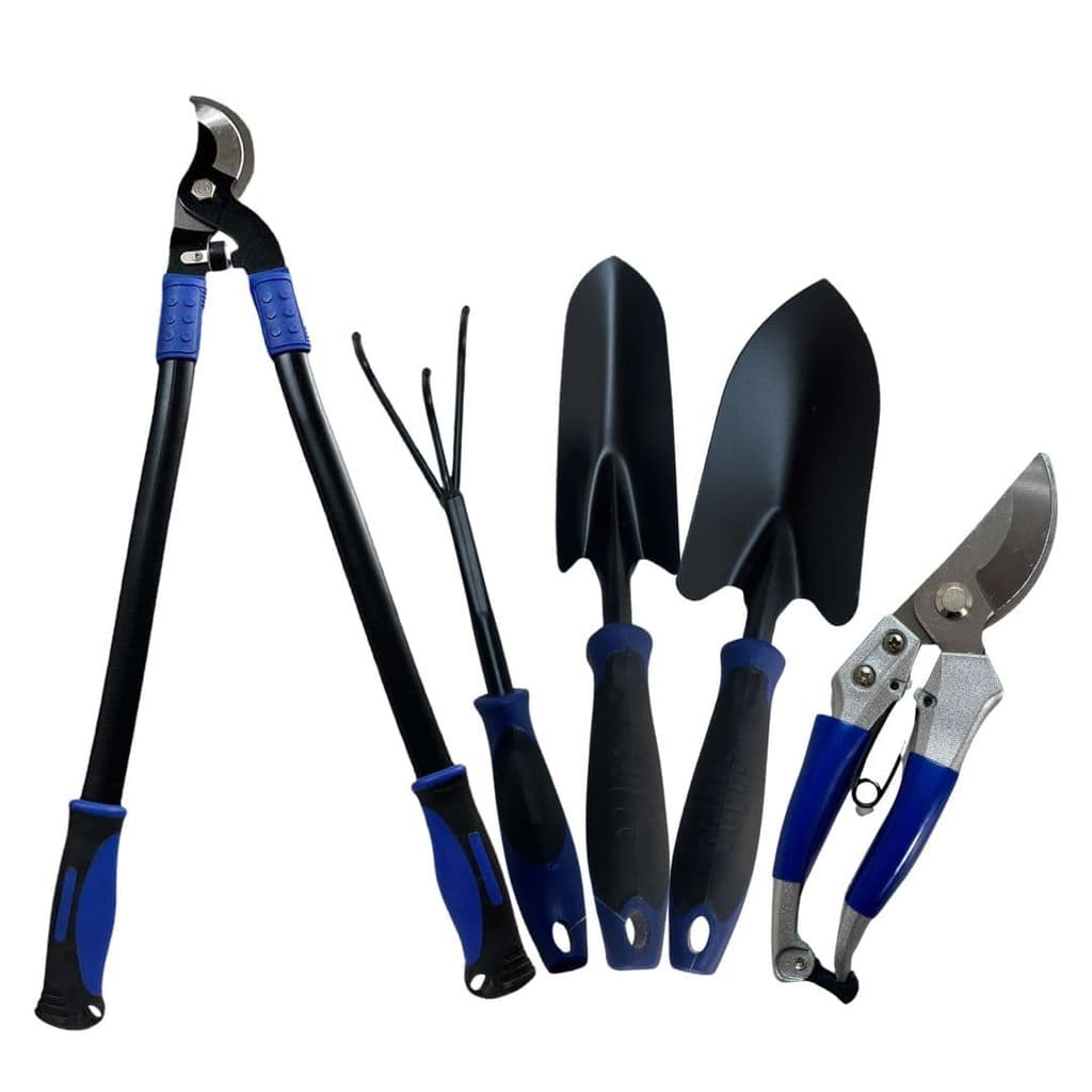Kit Ferramenta Jardinagem Inox Pá Tesoura Poda Rastelo 5und