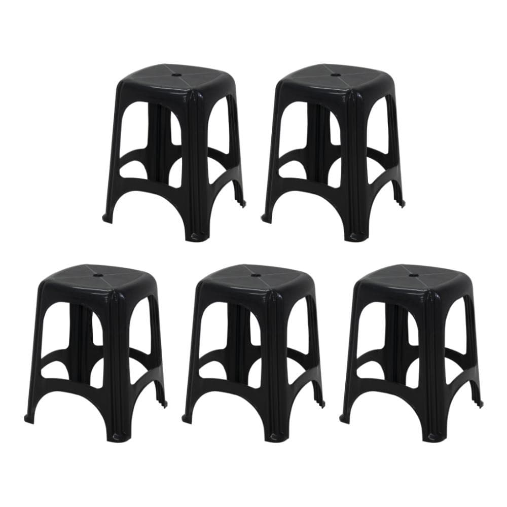 Combo 5 Unidades Banqueta Plástica Niterói Preta Tramontina
