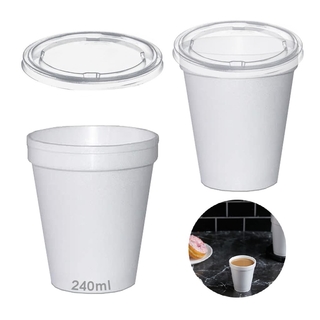 Copo Térmico Isopor 240ml Tampa S/Furo Plástica C/100 Branco