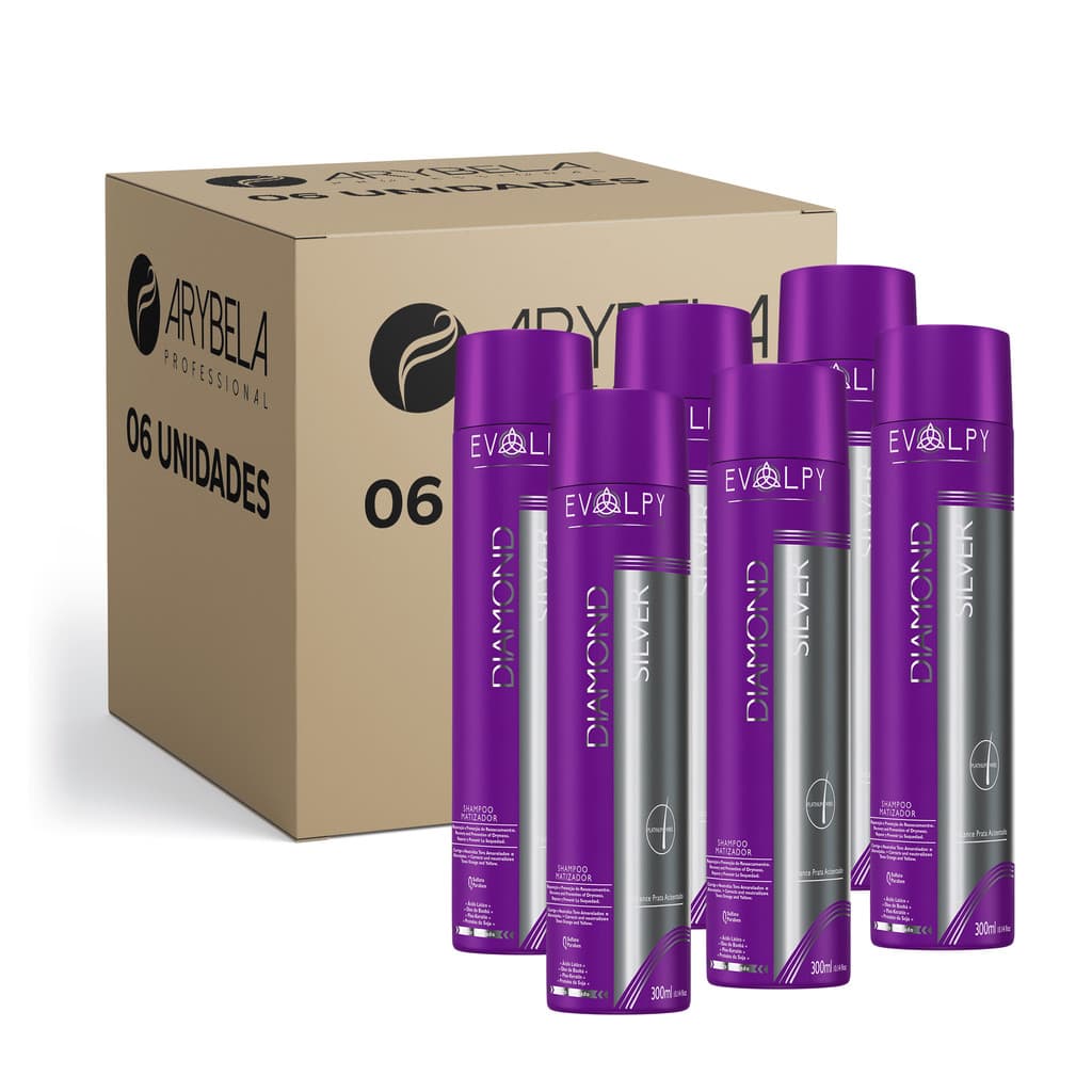PACK 6 UN - SHAMPOO DIAMOND SILVER - MATIZADOR - 300ml - EVOLPY LISS