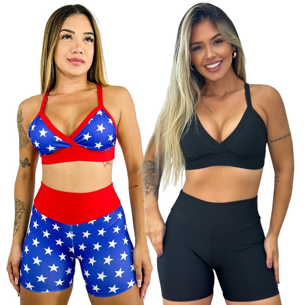 Kit com 2 CONJUNTOS Short e Top Fitness Academia Treino