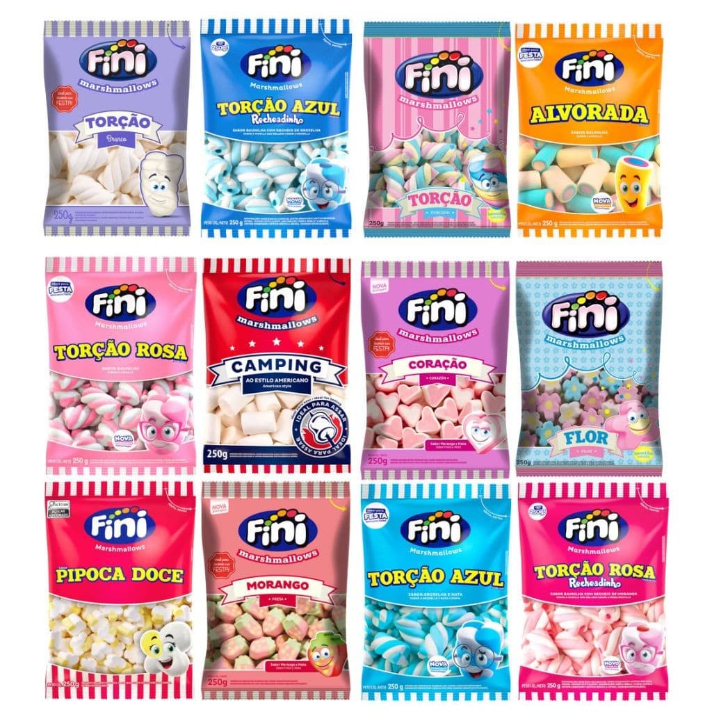 Kit 3 Marshmallow Fini 250g Sortidos Festa Infantil Lembrancinha Kit Doces Guloseimas Atacado