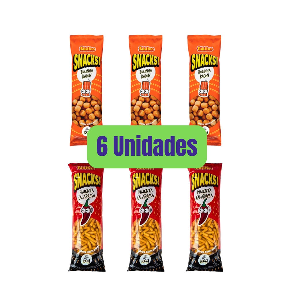 Kit 6 Salgadinho Snacks Fabitos Pimenta Calabresa e Bolinha Bacon 100g Atacado