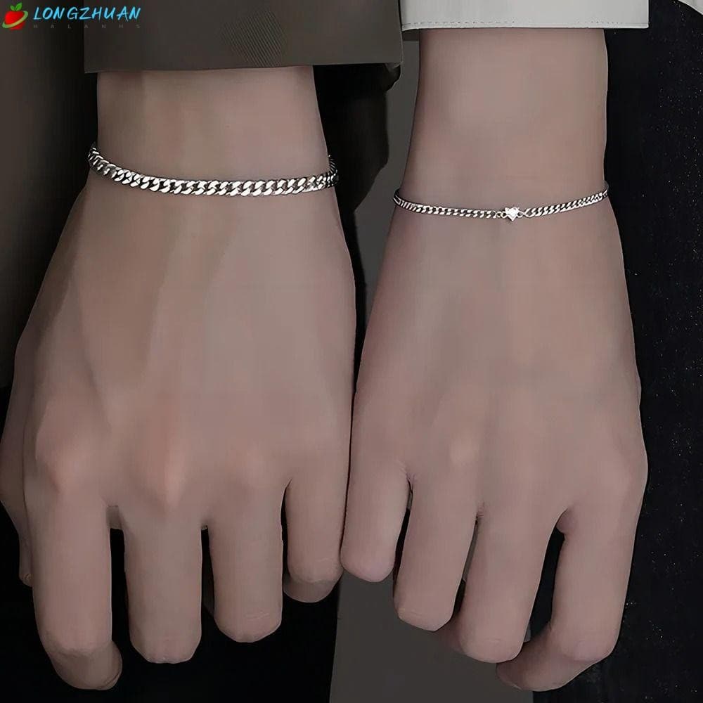 Corrente De Coração De Cristal LONNGZHUAN , Conjunto De Pulseira De Aço Inoxidável Em , Casal Dourada/Prateada