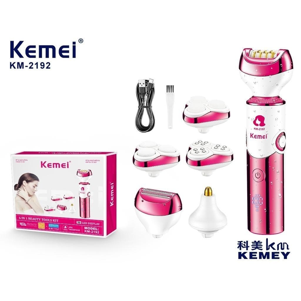 Aparelho Depilador Feminino Recarregável Aparador De Pêlos Multifuncional Facial Corporal 6 em 1 Kemei KM-2192