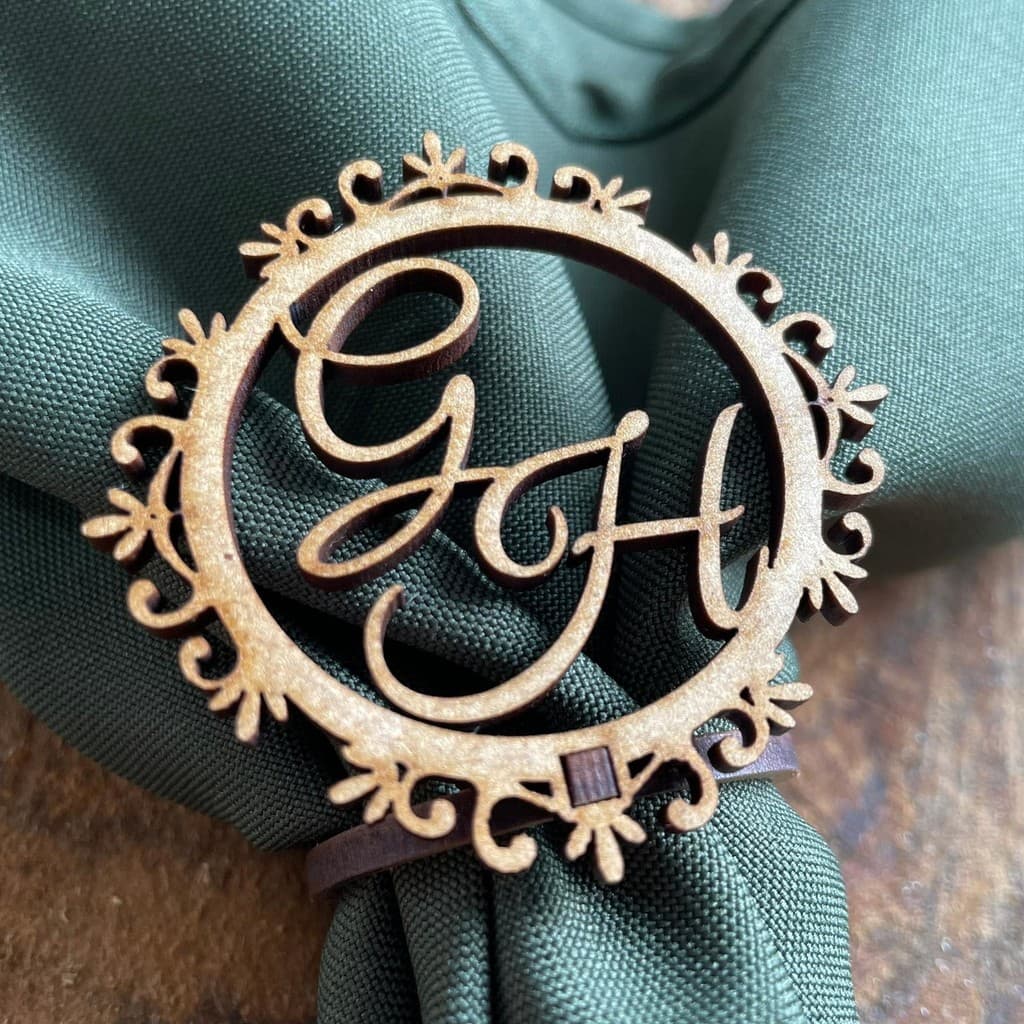 25 Porta Guardanapos Brasão Casamento Iniciais Personalizadas Monograma Rustico