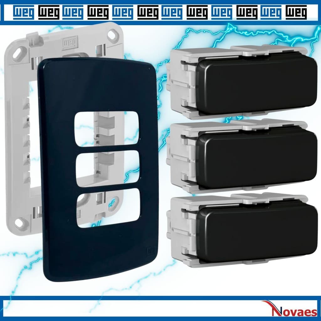 Kit Interruptor Simples + Placa 3 Posição Preta + Módulo WEG