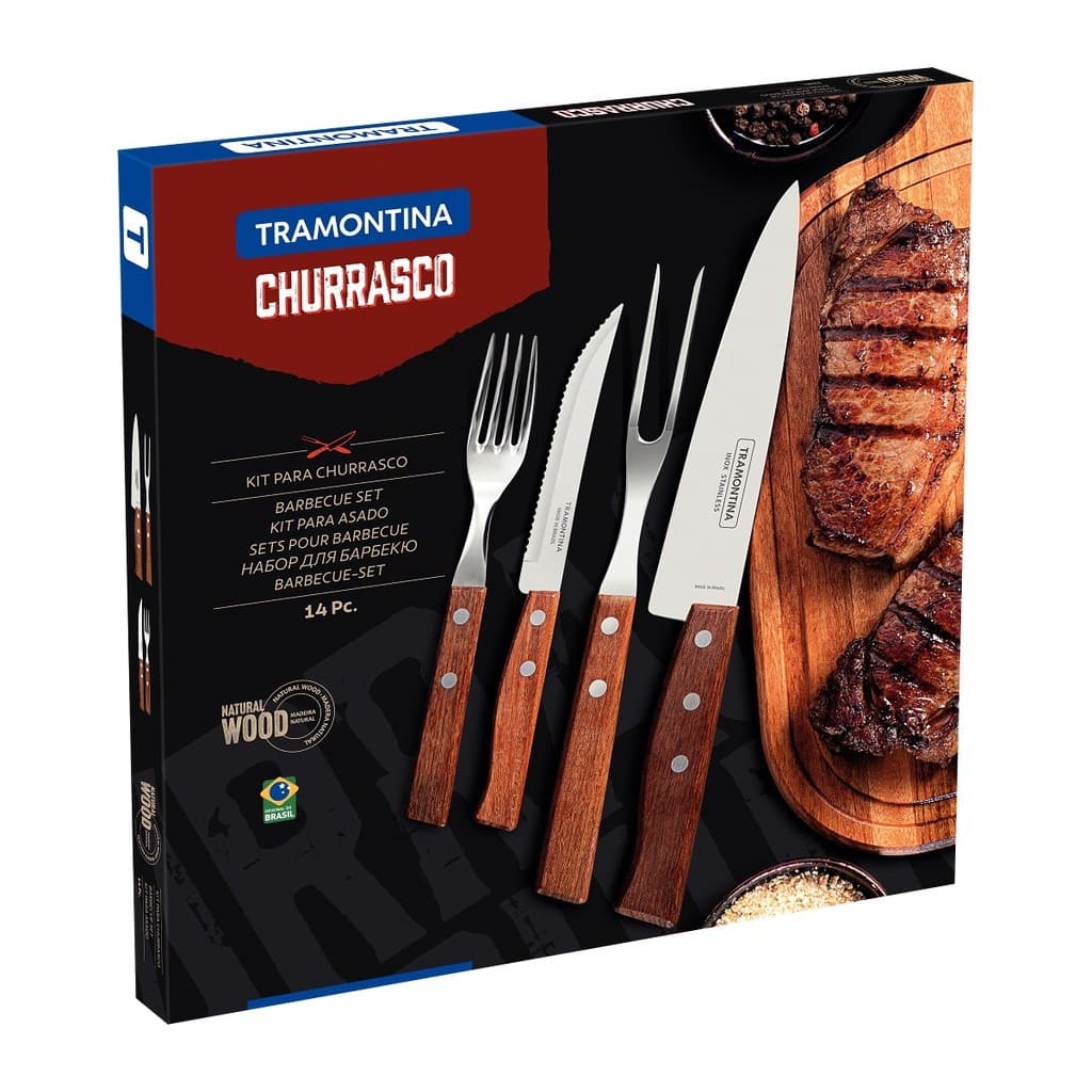 Kit Churrasco Tramontina Faqueiro Churrasco 14 Peças Inox Madeira