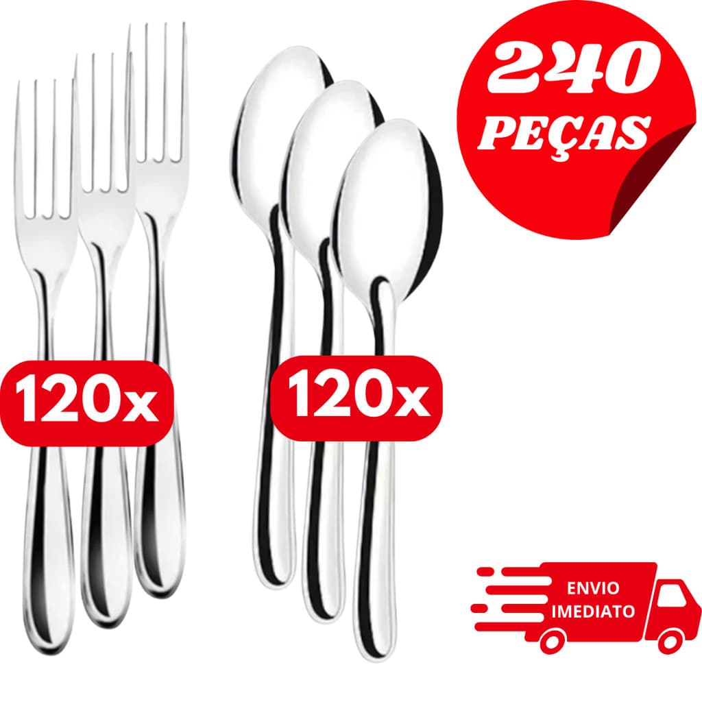 Kit Talheres Inox 240 Peças – 120 Garfos e 120 Colheres de Mesa | Aço Inoxidável Resistente