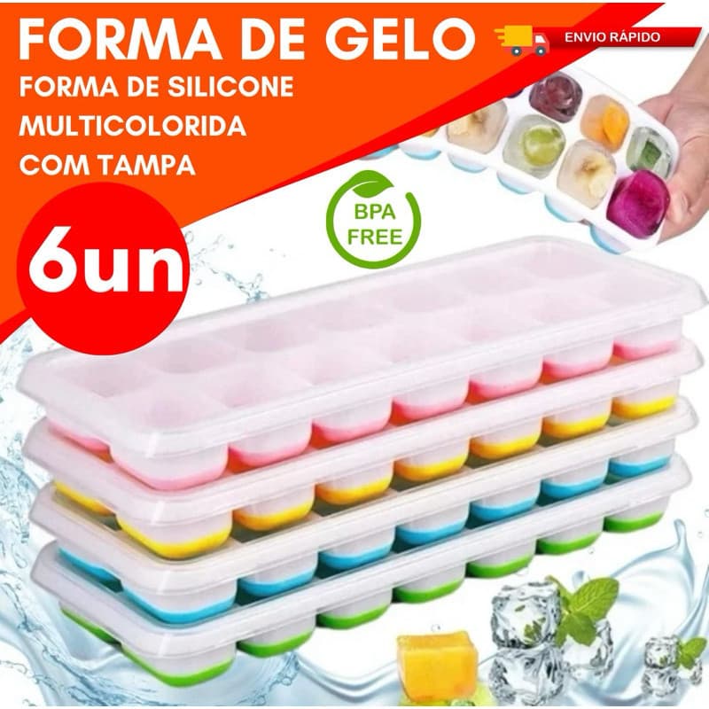 Kit Forma de Gelo 6 Unidades Fundo em Silicone Flexível Fácil de Desenformar Higiênica