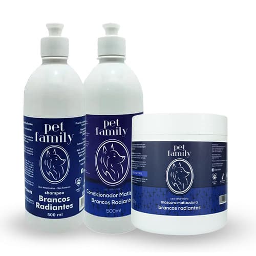 Kit Banho Pet Branqueador Com Shampoo Condicionador e Máscara Matizadora Pet Family