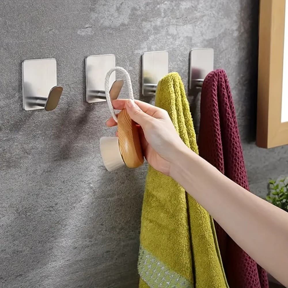 Ganchos Adesivos De Aço Inoxidável Sem Perfuração Gancho De Parede Adesivo Forte Resistente Para Banheiro , Cozinha , De