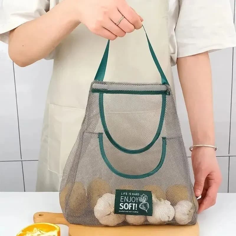 Saco De Malha 40x50cm Para Armazenagem De Frutas E Legumes Pendurado Reutilizável Organizador De Sacos