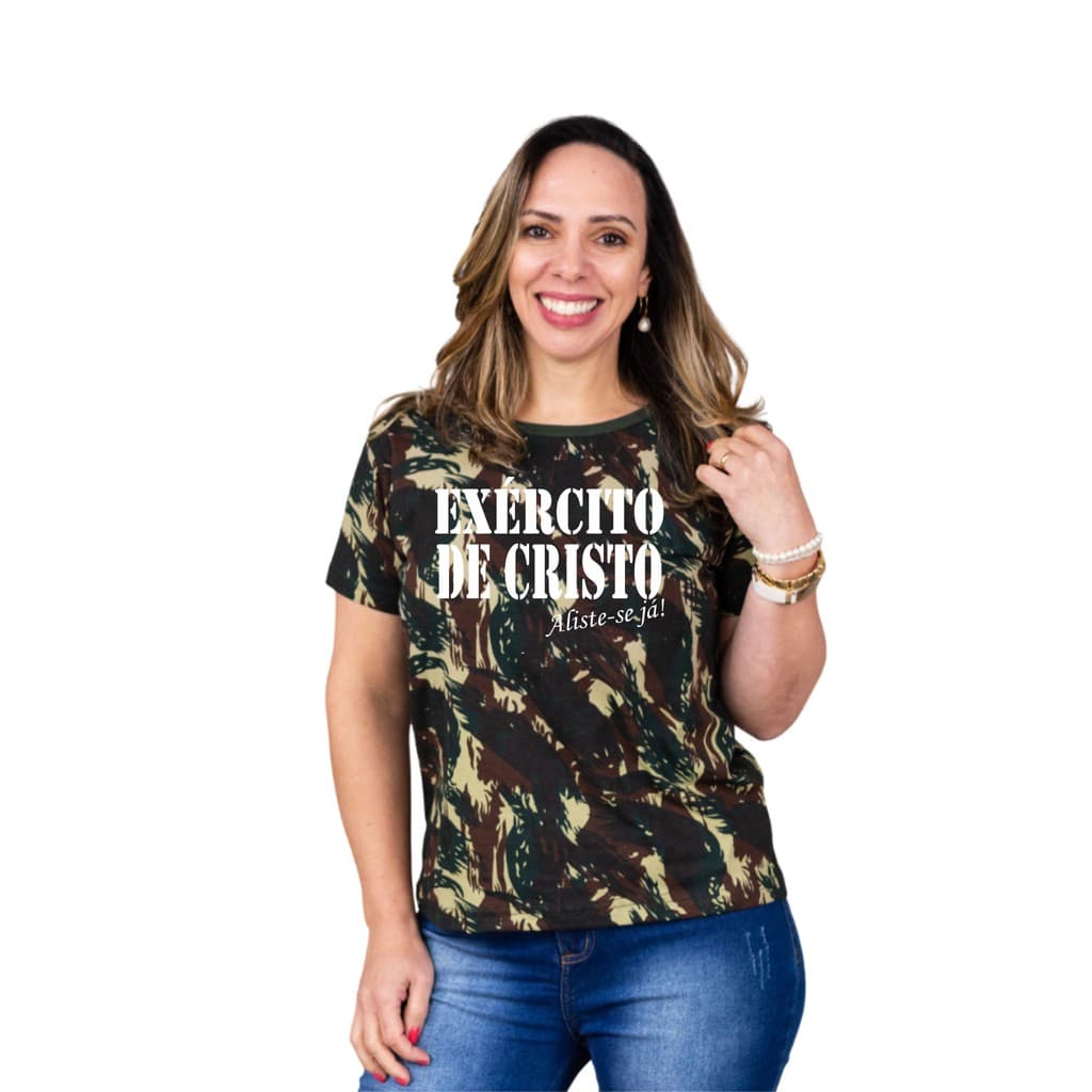 Blusa Tshirt Camuflada Exercito de Cristo + Boina - Kit