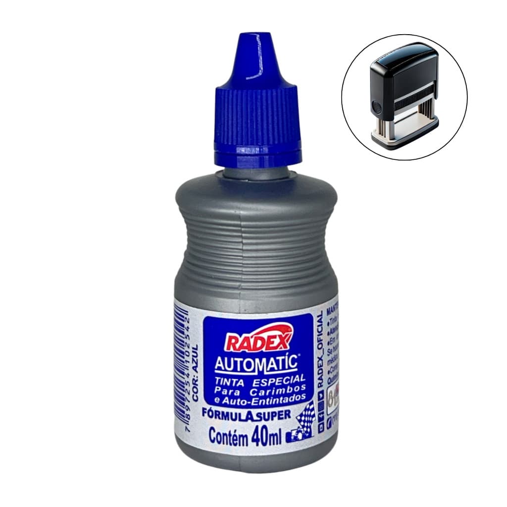 Tinta Para Carimbo Auto Entintado 40ml Radex Azul