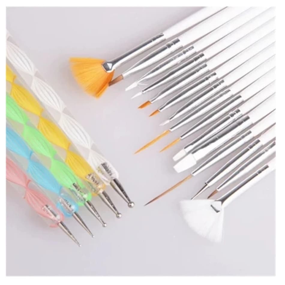 Kit 15 Pincéis de unha + 5 Boleadores Em 5 Pincéis Manicure Desenho ponta dupla