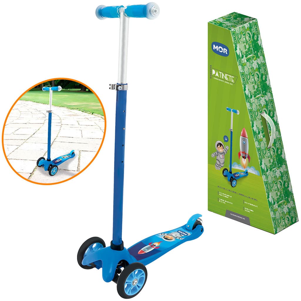 Patinete Infanto Juvenil 3 Rodas Brinquedo Criança Altura Regulável Azul Mor