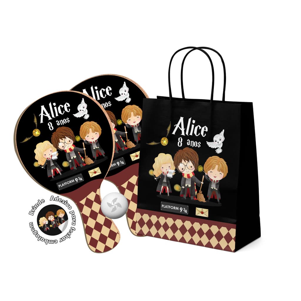 7/10/15/20/25 Kit Sacola de Papel e Raquete Ping Pong - Harry Potter