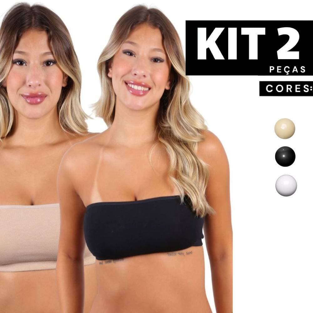 Kit 2 ou 1 Top Faixa Cropped Sem Bojo em Cotton Tomara Que Caia Confortável para o Dia a Dia Edumara