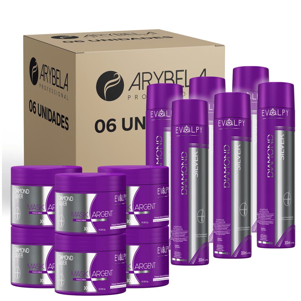 PACK 6 UN - SHAMPOO + MASCÁRA DIAMOND SILVER - MATIZADOR - EVOLPY LISS