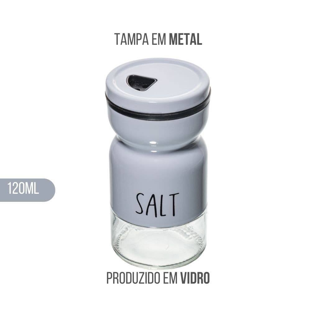 Saleiro de Vidro Porta Sal com Tampa em Metal Branco 120ml Lyor