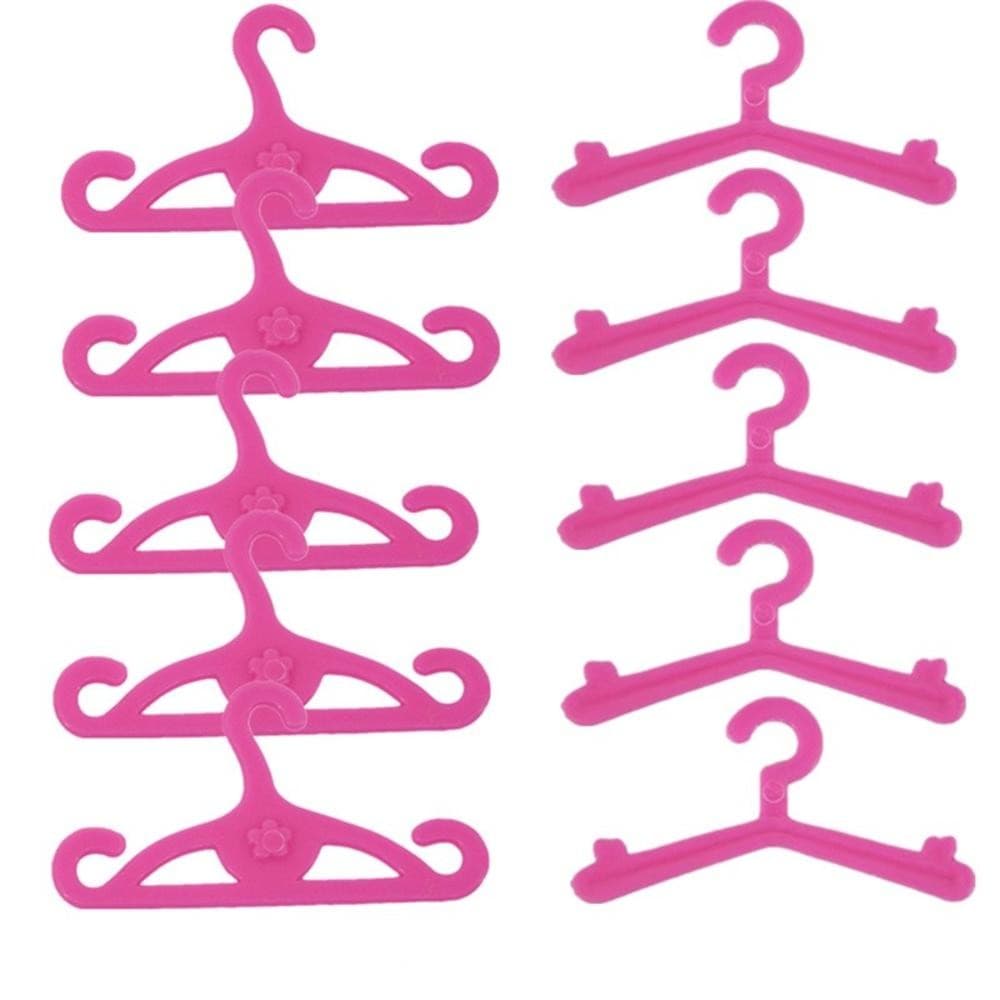 20 Pçs Rosa Plástico Pequenos Cabides Para Menina Boneca Vestido Roupas Acessórios De