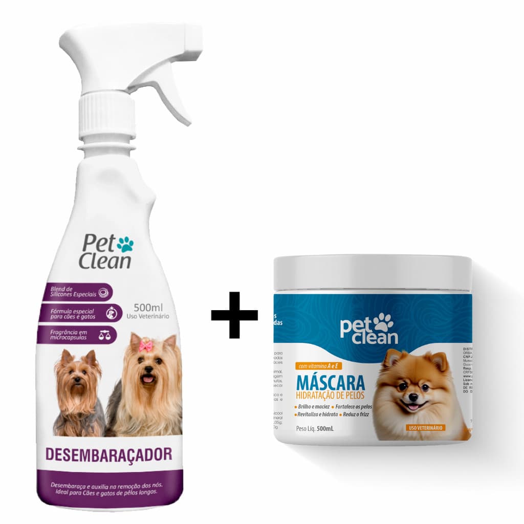 Kt Desembaraçador de Pelos + Mascara Softline  para Cachorro e Gato Pet Clean