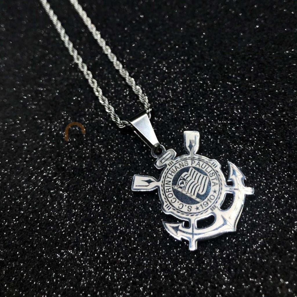 Corrente Pingente Escudo Time do coração Aço Inoxidável masculina 45/60cm aco inox PRATA