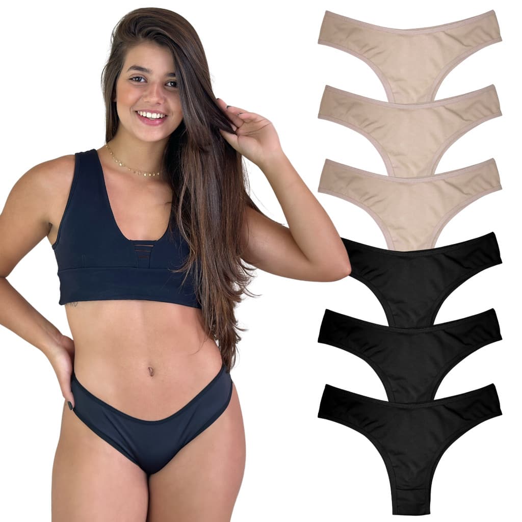 Kit 6 Calcinha Feminina Tanga Conforto Forro Algodão- VIÉRE