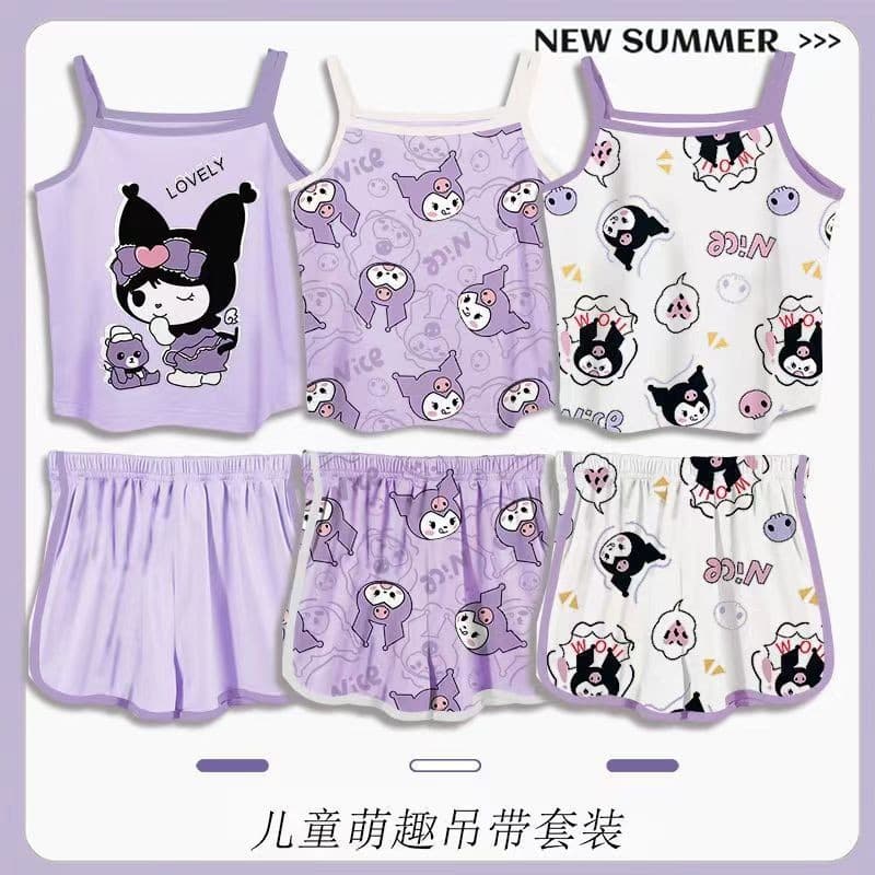 Meninas bonito Kuromi pijamas estilo fino verão meninas novo estilo crianças estilingue ternos Loungewear pode usar fora