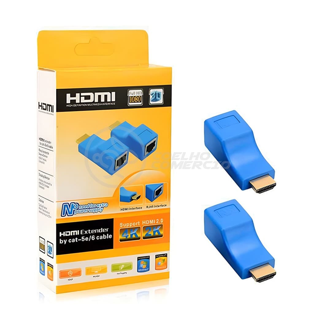 Extensor Adaptador HDMI Cat-5e/6 via Cabo de Internet RJ45 720p a 1080p 4K Full HD para Monitor TV