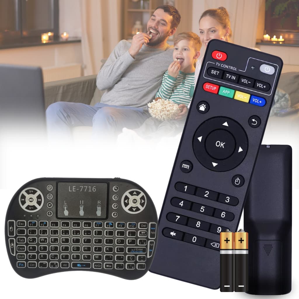 Kit Controle Remoto Para Tv Botões Inteligentes Box Aparelho + Mini Teclado