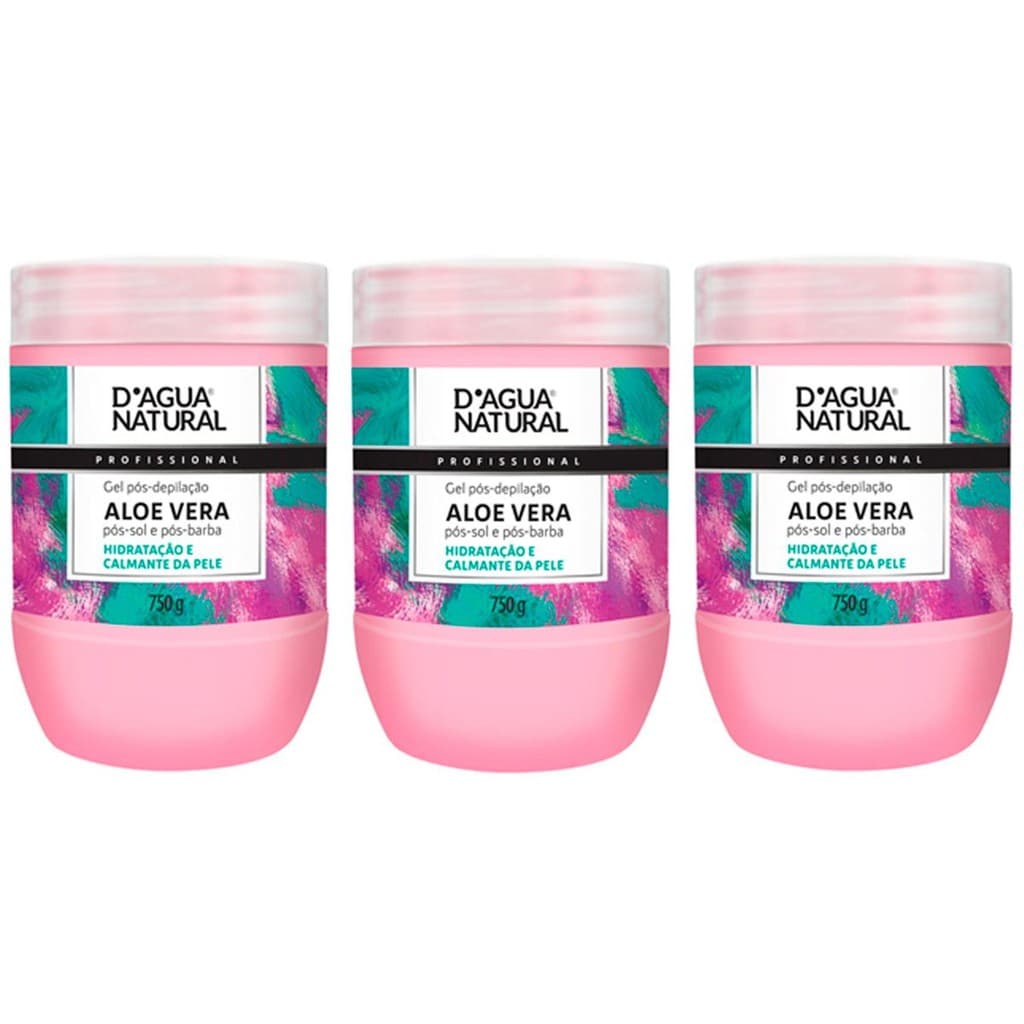 Kit 3 Unidades Gel Pós-Depilação Dagua Natural Aloe Vera Pós-Sol e Pós-Barba 750g